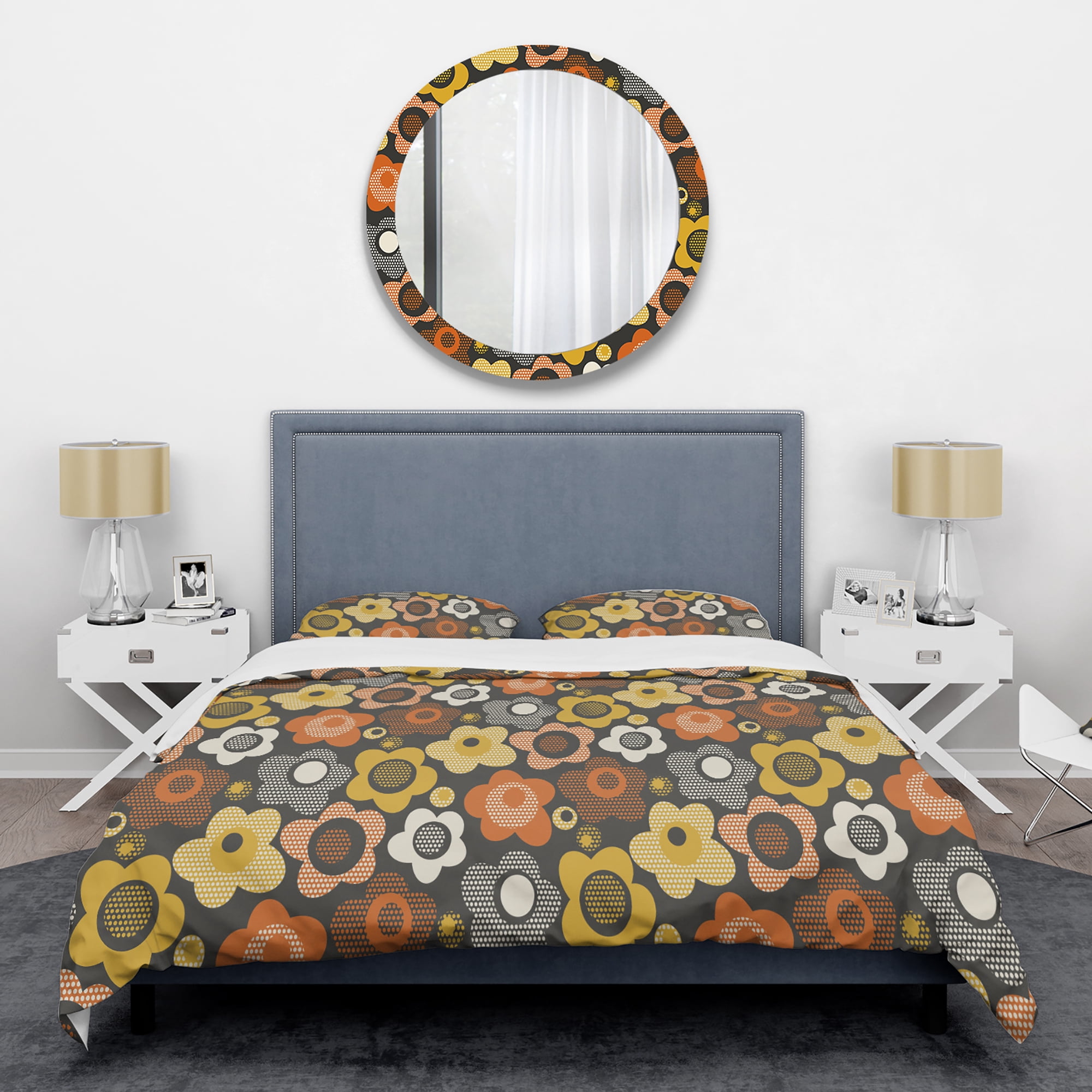 Designart 'Retro Floral Pattern VII' Mid-Century Modern Duvet Cover Set