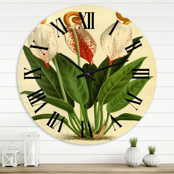 Designart 'Retro Flowers I' Farmhouse Wall Clock