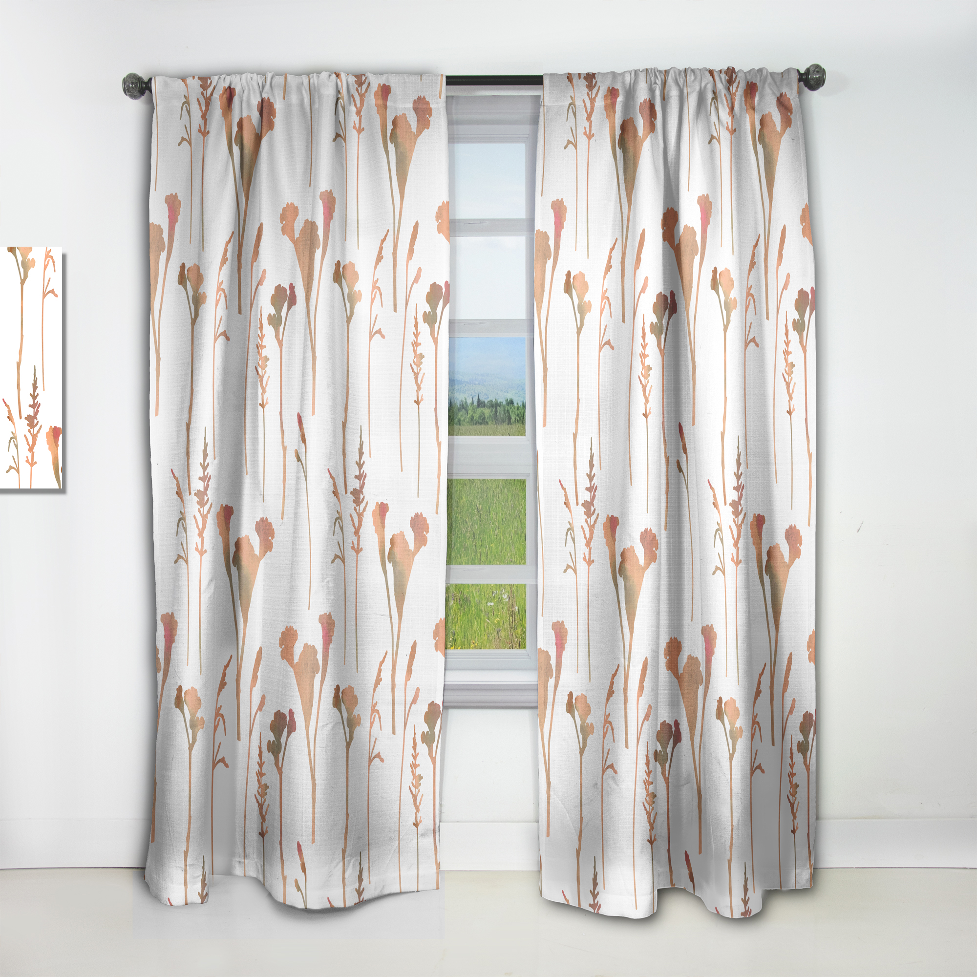 Designart 'Retro Flowers Pattern I' Mid-Century Modern Curtain Panel