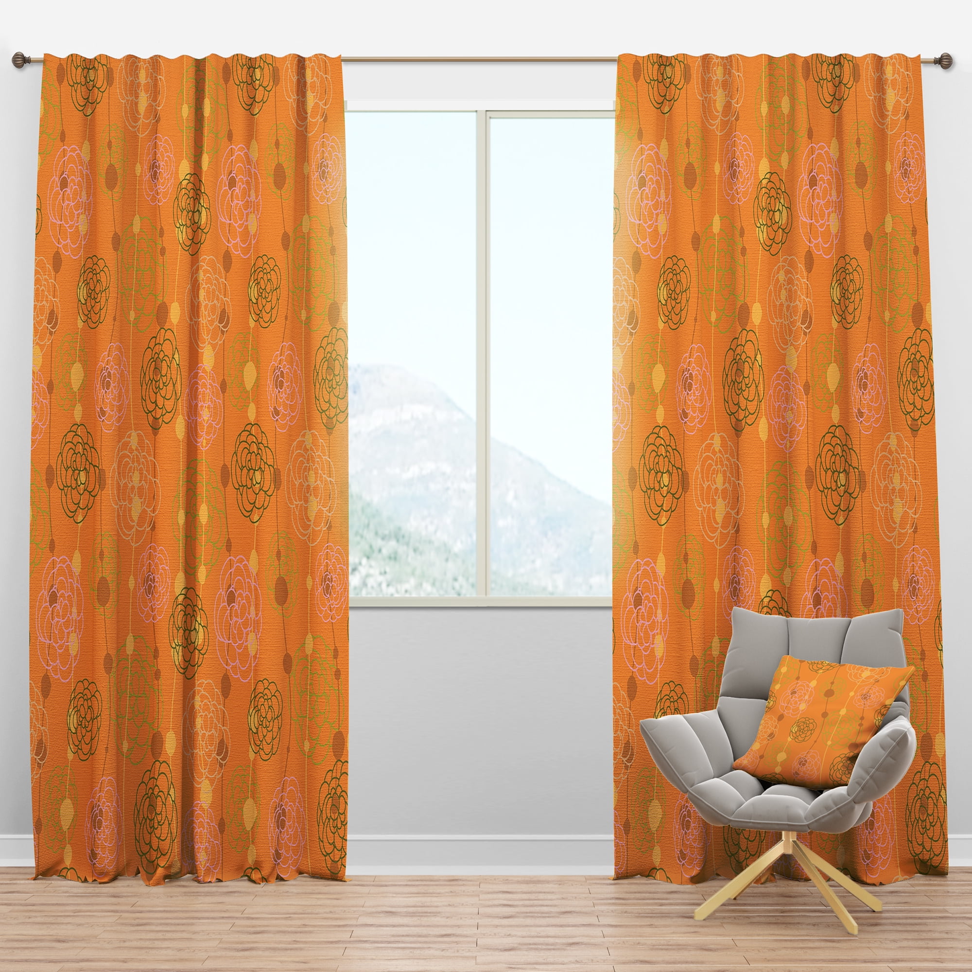 Designart 'Retro Flowers Pattern II' Mid-Century Modern Blackout Curtain Panel