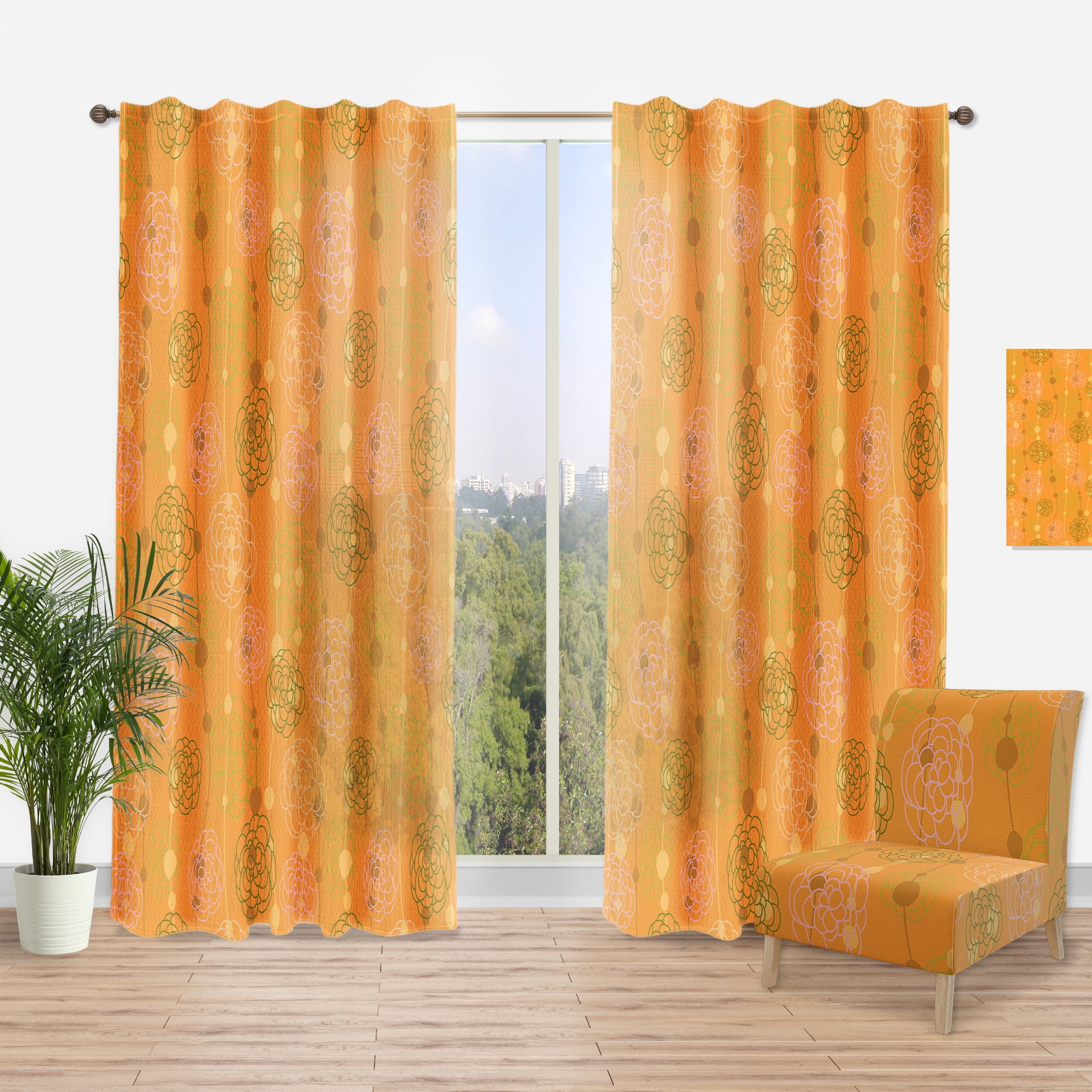 Designart 'Retro Flowers Pattern II' Mid-Century Modern Curtain Panel