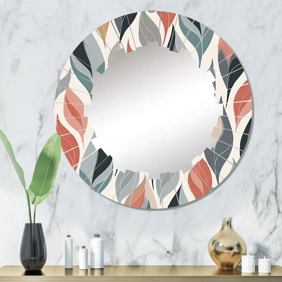 Designart "Retro Foliage Dream I" Modern Geometric Round Wall Mirror - Modern Oval Printed Decorative Oversized Mirror - Multiple Color Options