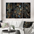thumbnail image 1 of Designart "Retro Fractal Universe in Gold and Teal I" Fractals Wall Art Set Of 3 - Transitional Gold Canvas Set For Living Room Decor, 1 of 6
