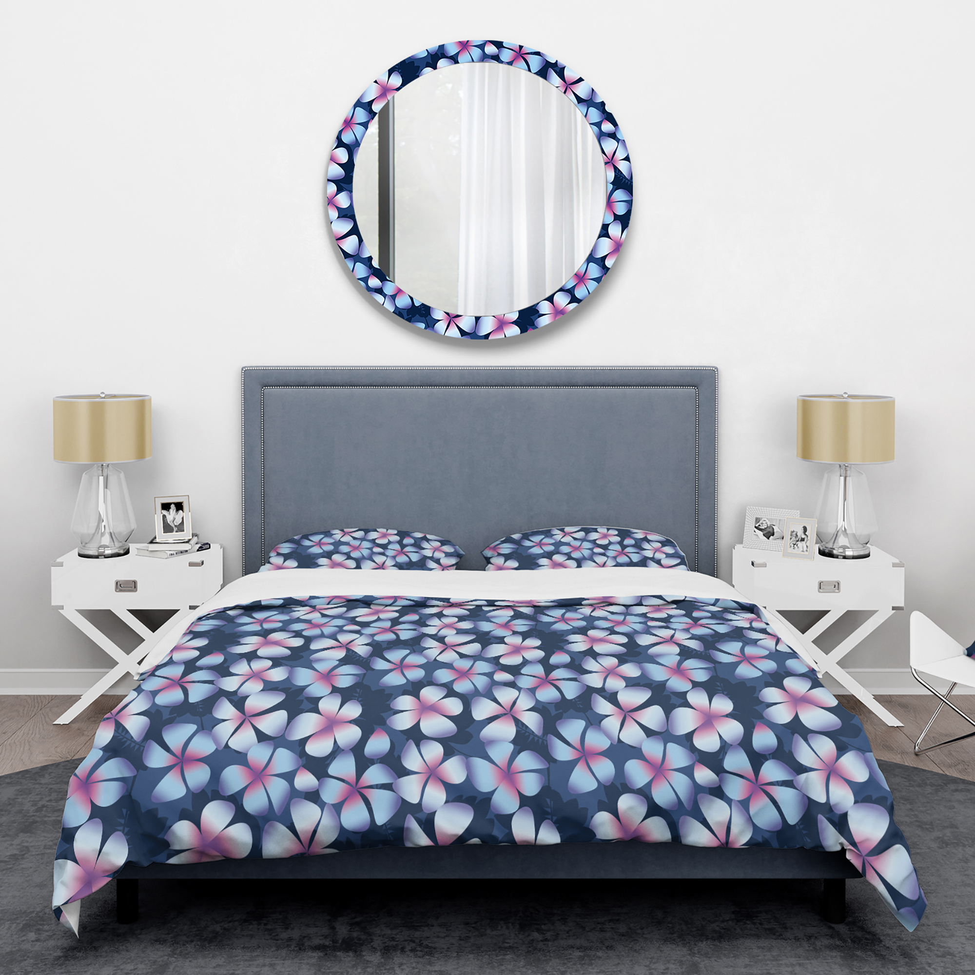 Designart 'Retro Frangipani Flowers' Mid-Century Modern Duvet Cover Set