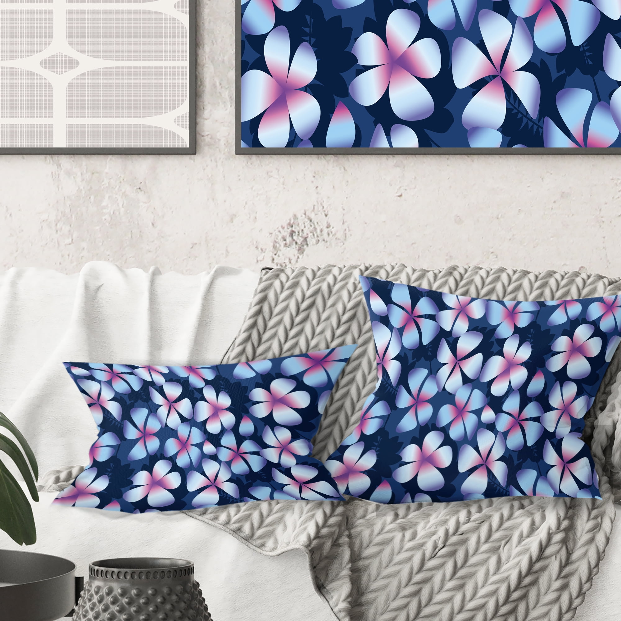 Designart Retro Frangipani Flowers' Mid-Century Modern Throw Pillow - 16x16