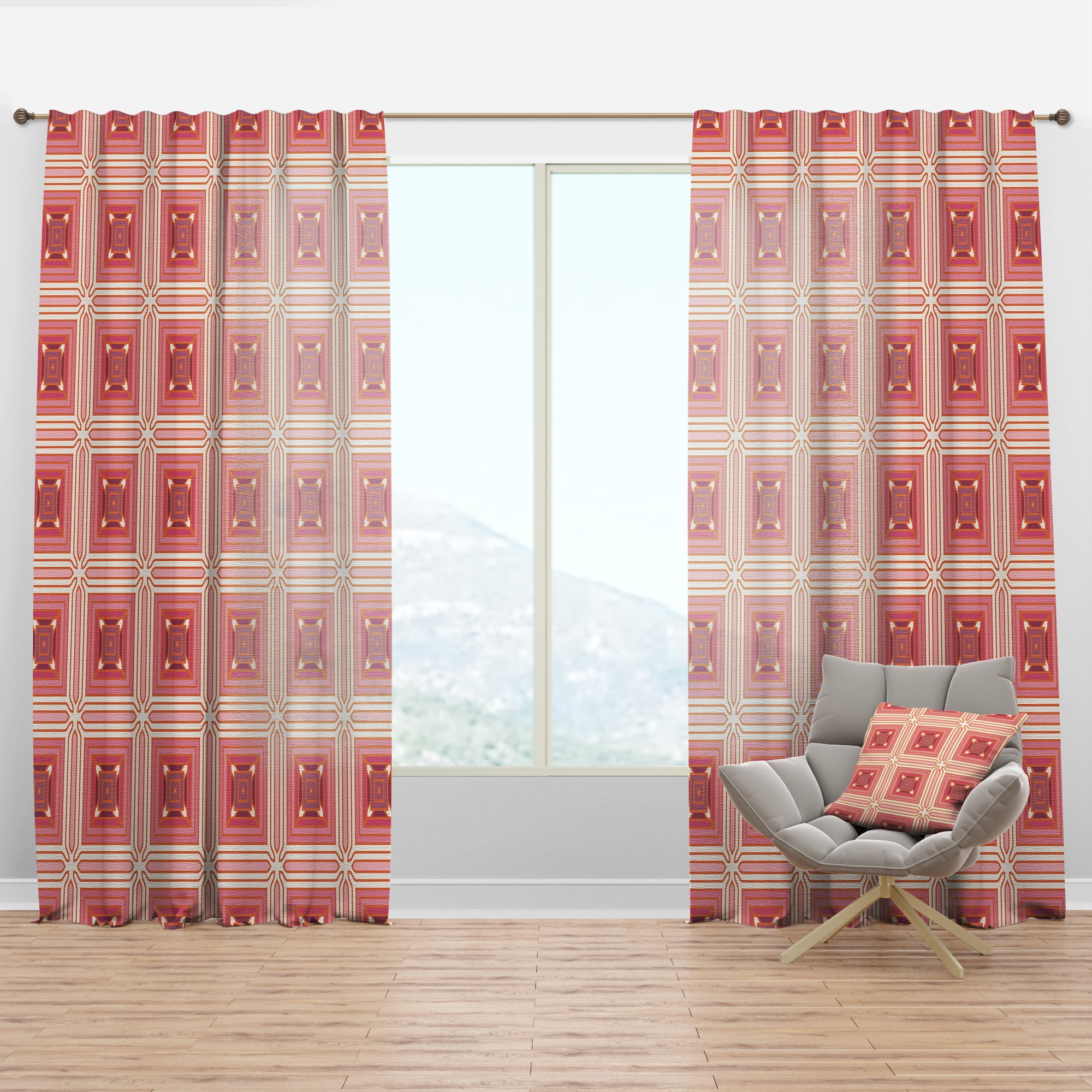 Designart 'Retro Geometric Design II' Mid-Century Modern Curtain Panel