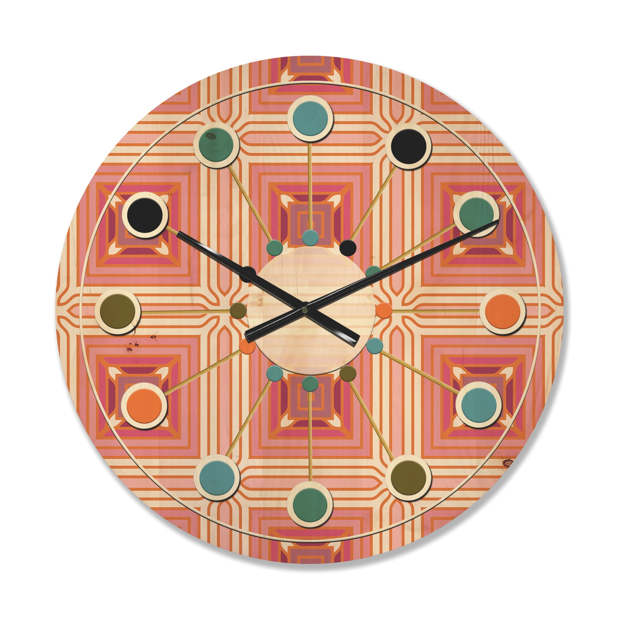 Designart 'Retro Geometric Design II' Mid-Century Modern Wood Wall Clock