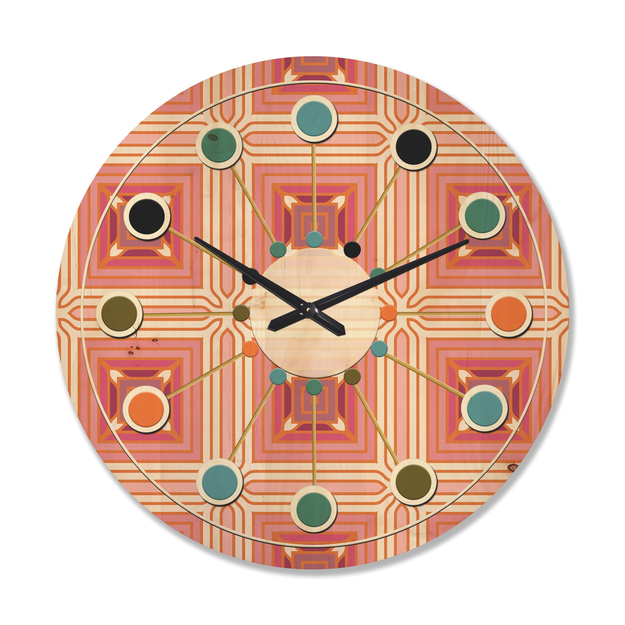Designart 'Retro Geometric Design II' Mid-Century Modern Wood Wall Clock