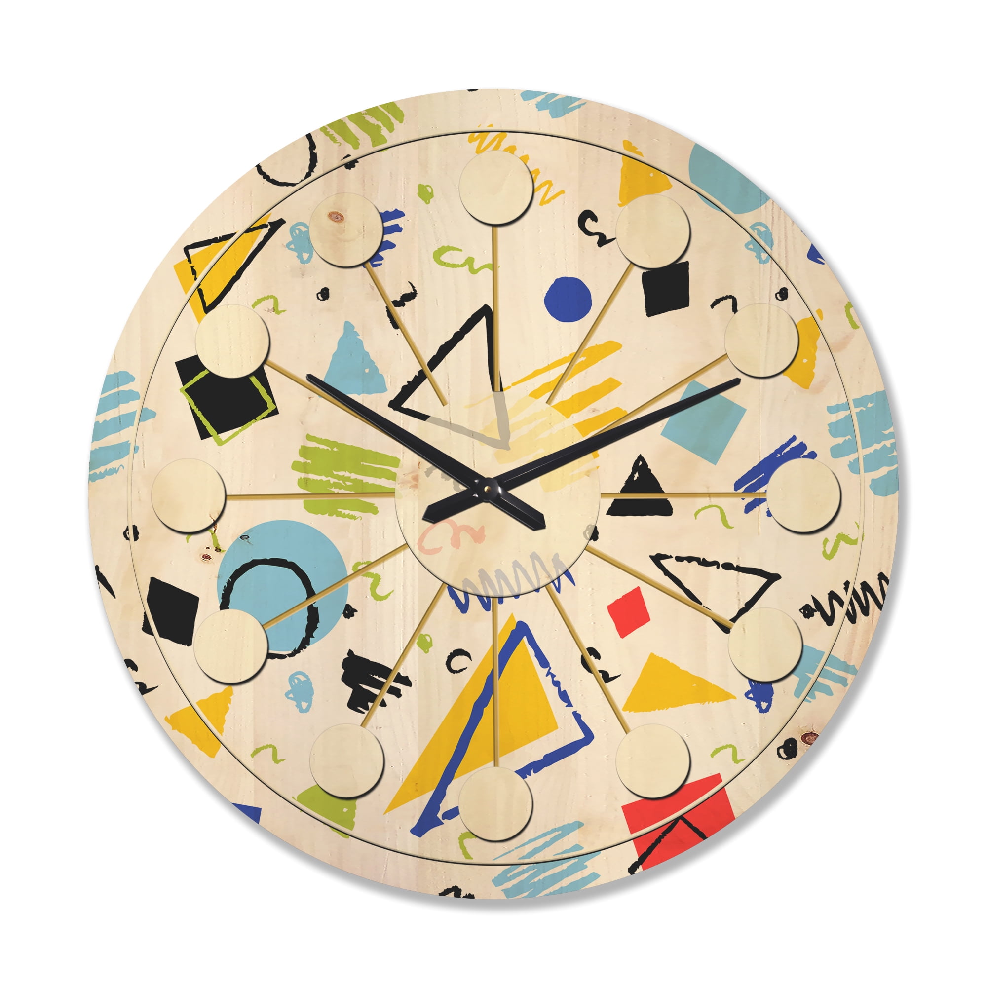 Designart 'Retro Geometric Design III' Mid-Century Modern Wood Wall Clock