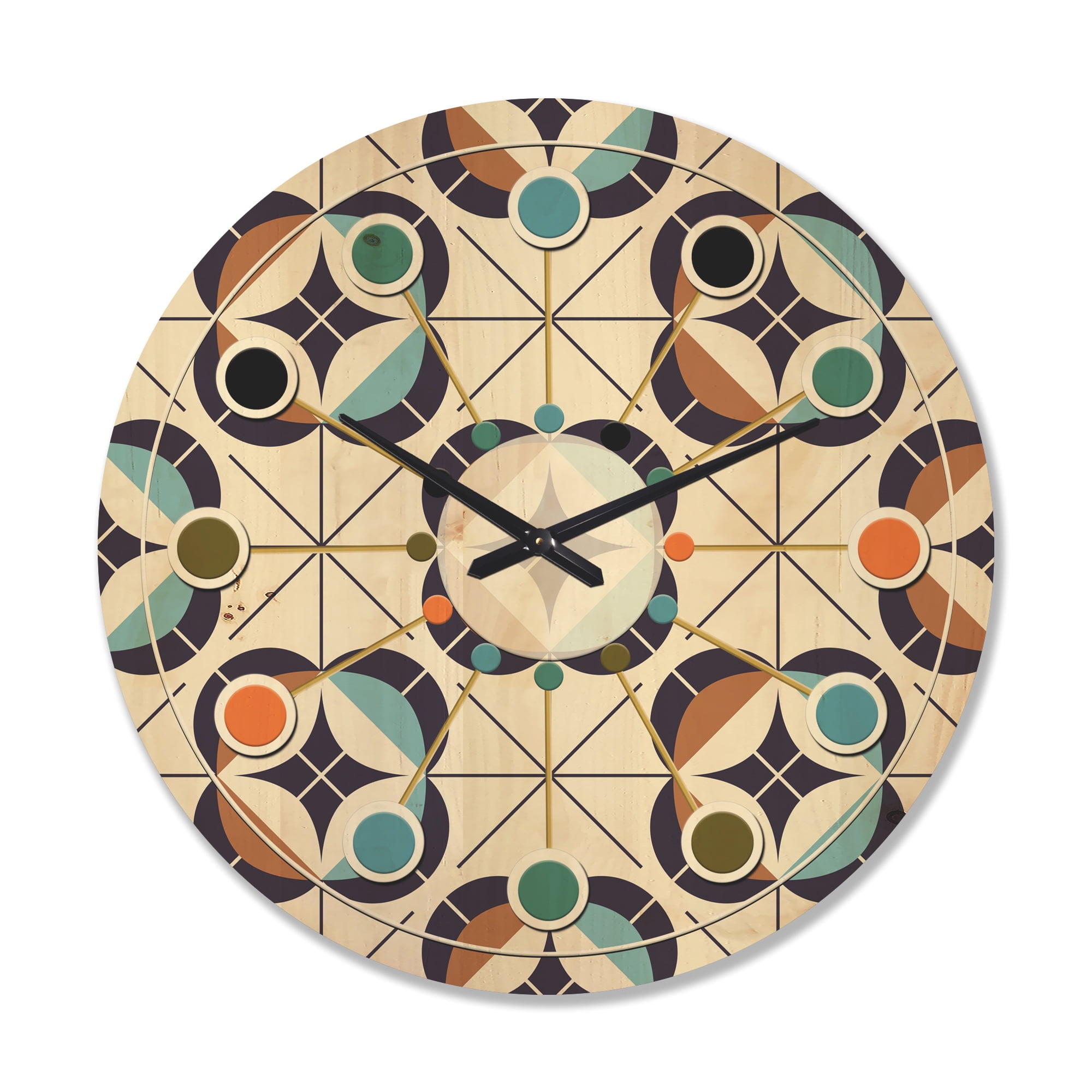 Designart 'Retro Geometric Design IV' Mid-Century Modern Wood Wall Clock