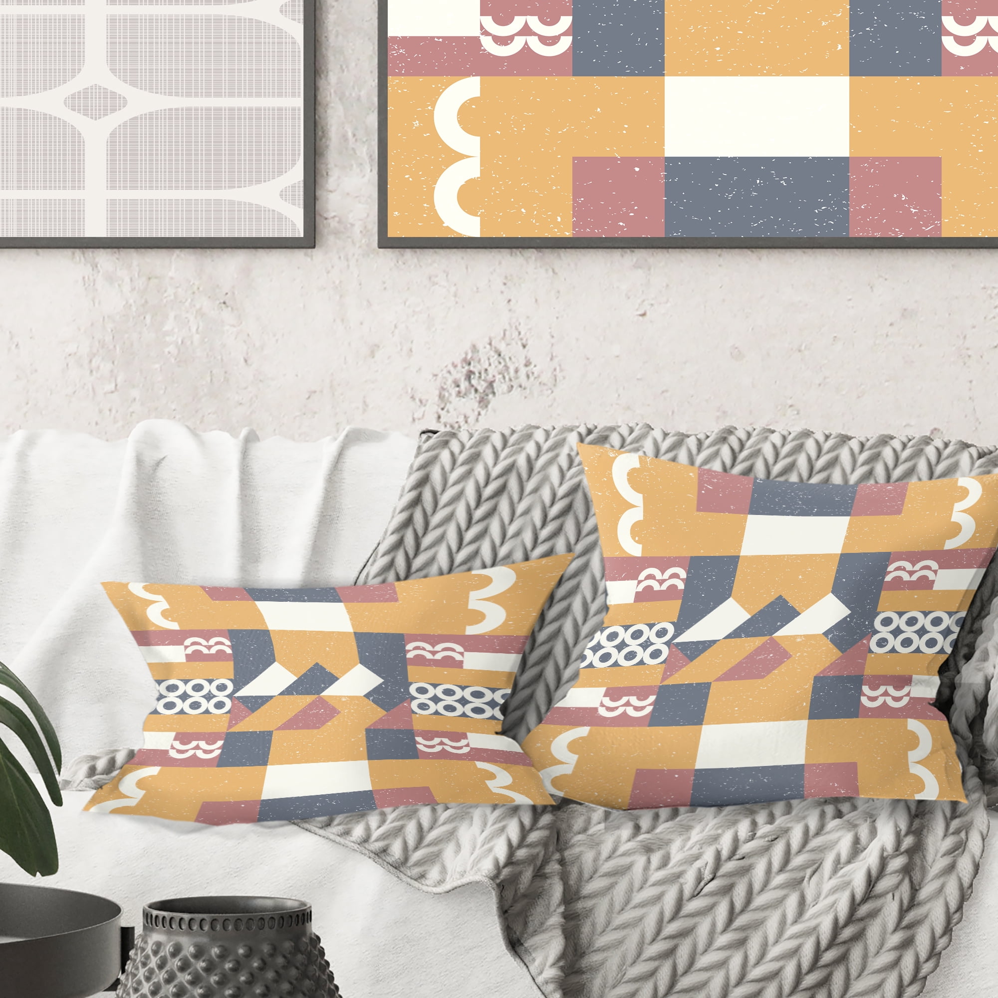 Designart Retro Geometric Design VI' Mid-Century Modern Throw Pillow - 18x18