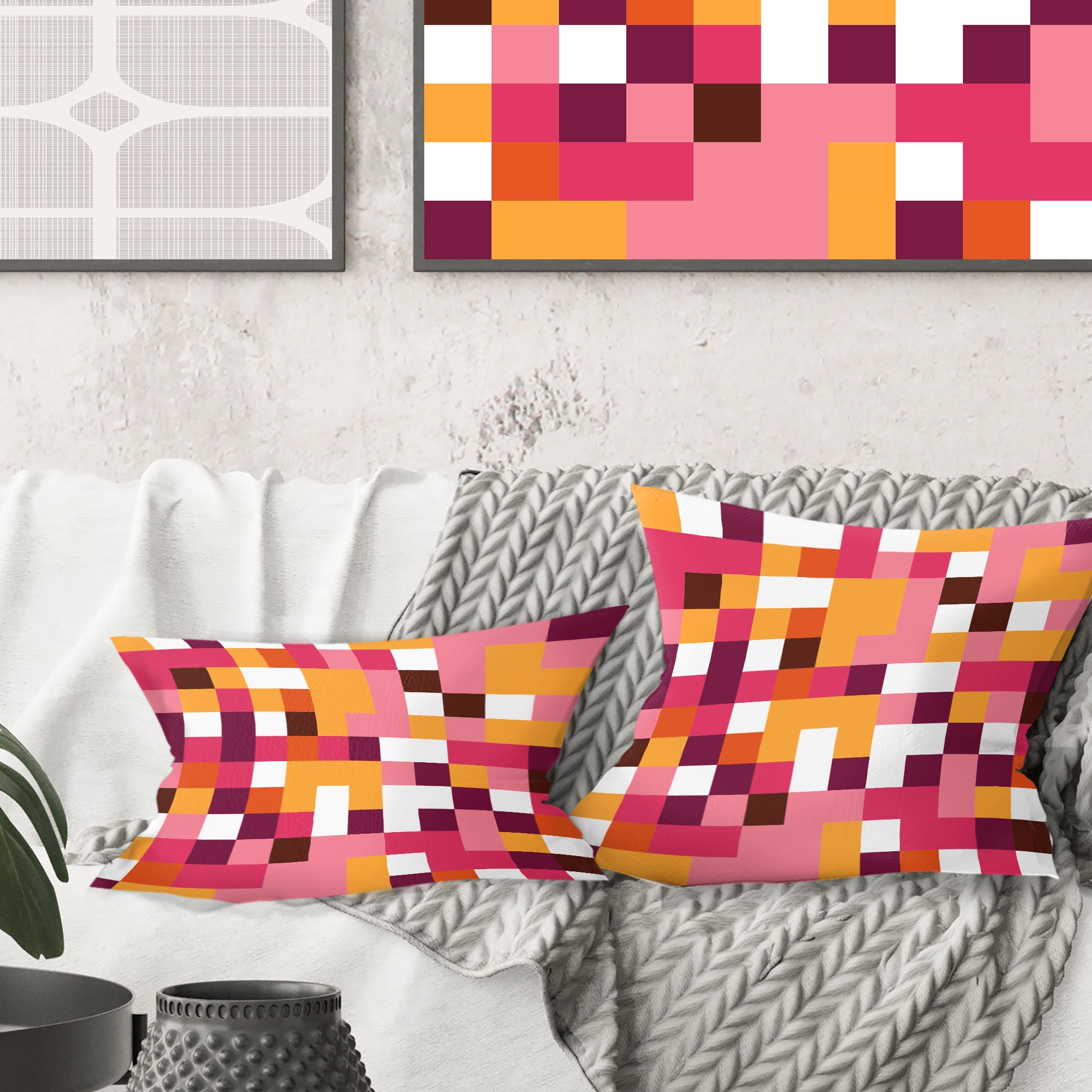 Designart Retro Geometric Design VII' Mid-Century Modern Throw Pillow - 16x16