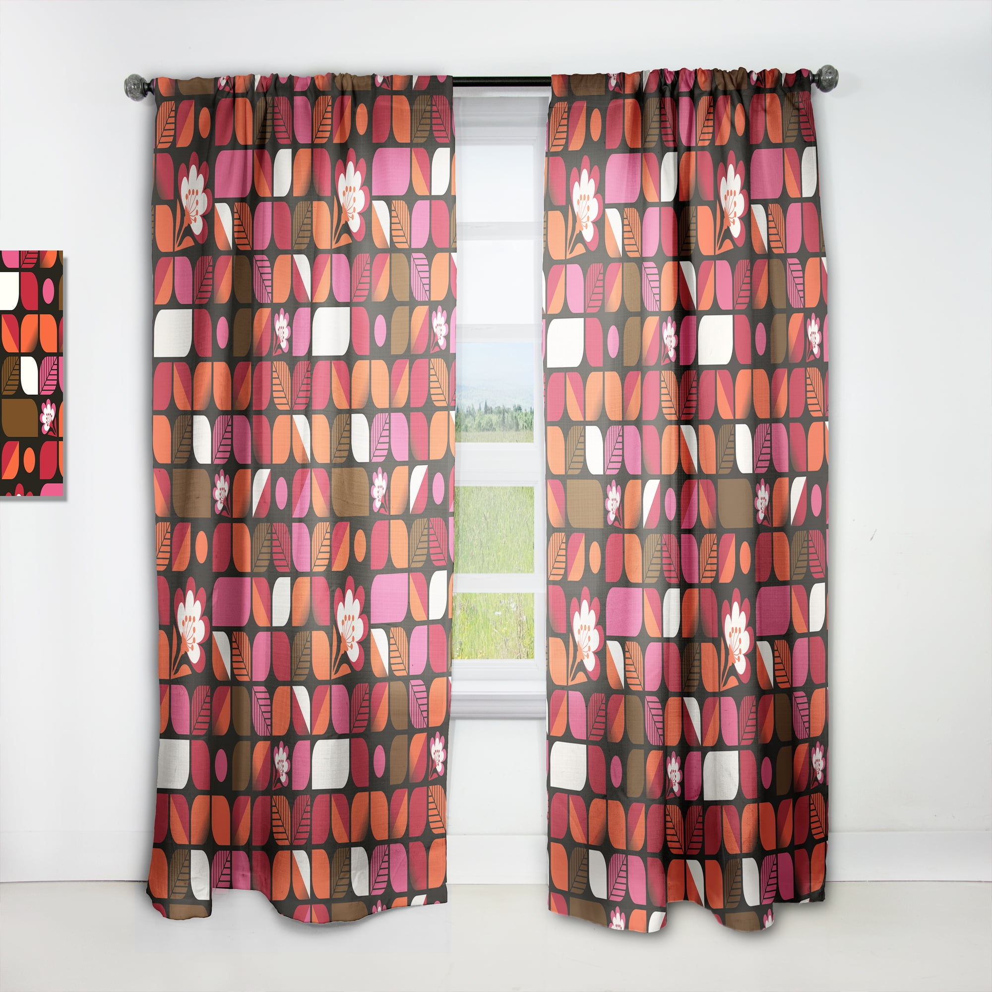 Designart 'Retro Geometric Flower Design I' Mid-Century Modern Curtain Panel