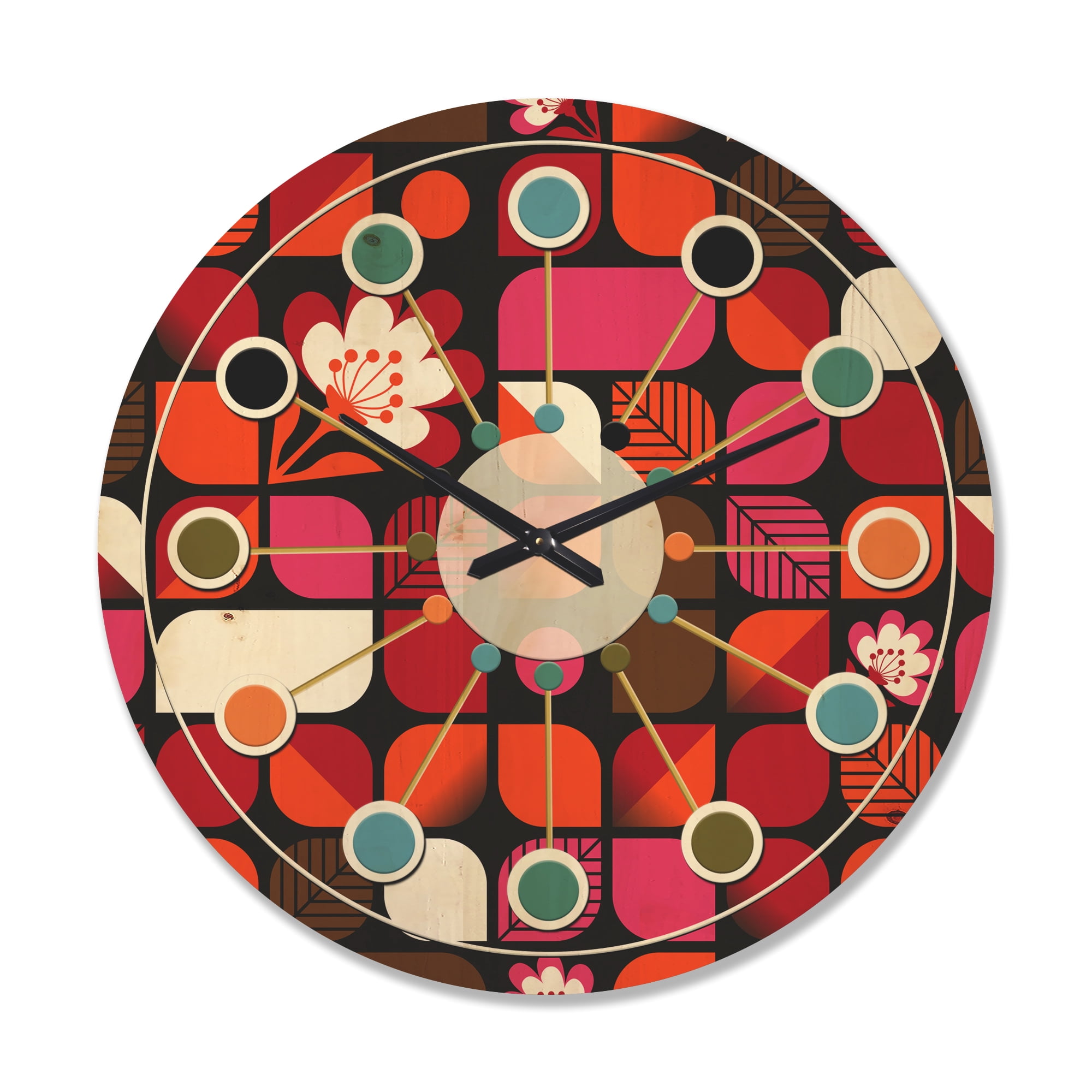 Designart 'Retro Geometric Flower Design I' Mid-Century Modern Wood Wall Clock