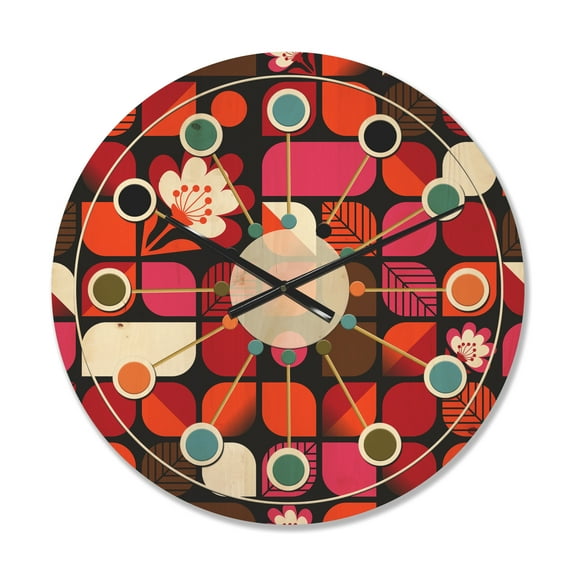 Designart 'Retro Geometric Flower Design I' Mid-Century Modern Wood Wall Clock
