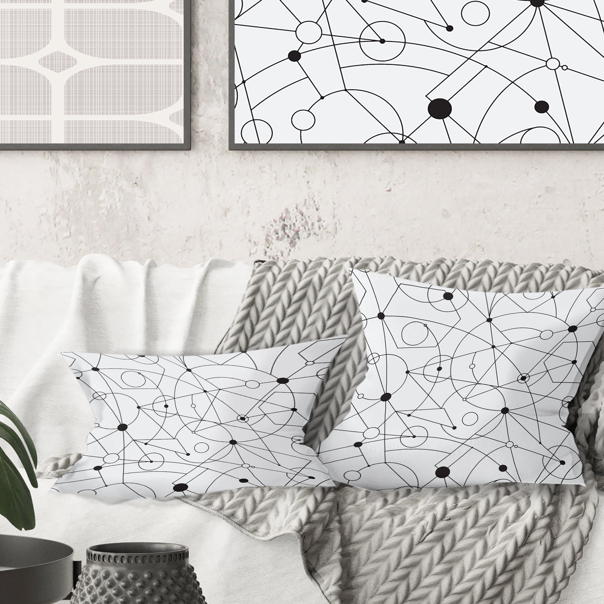 Designart Retro Geometric Grid III' Mid-Century Modern Throw Pillow - 16x16