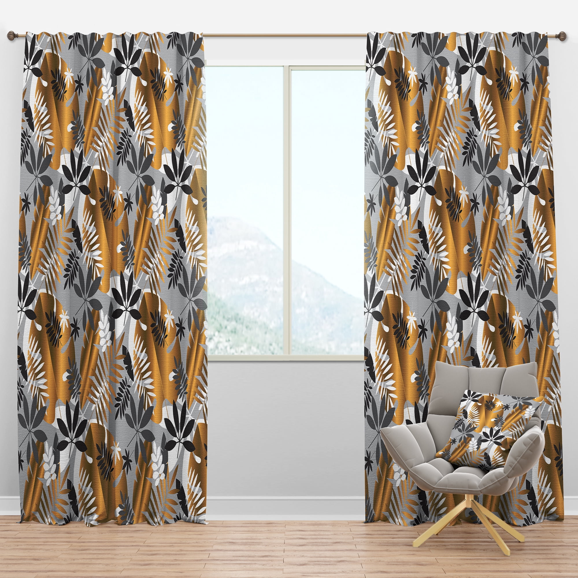 Designart 'Retro Geometric Luxury Jungle Foliage Pattern' Mid-Century Modern Blackout Curtain Panel