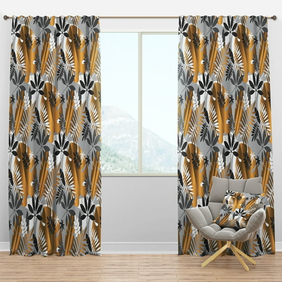 Designart 'Retro Geometric Luxury Jungle Foliage Pattern' Mid-Century Modern Blackout Curtain Panel