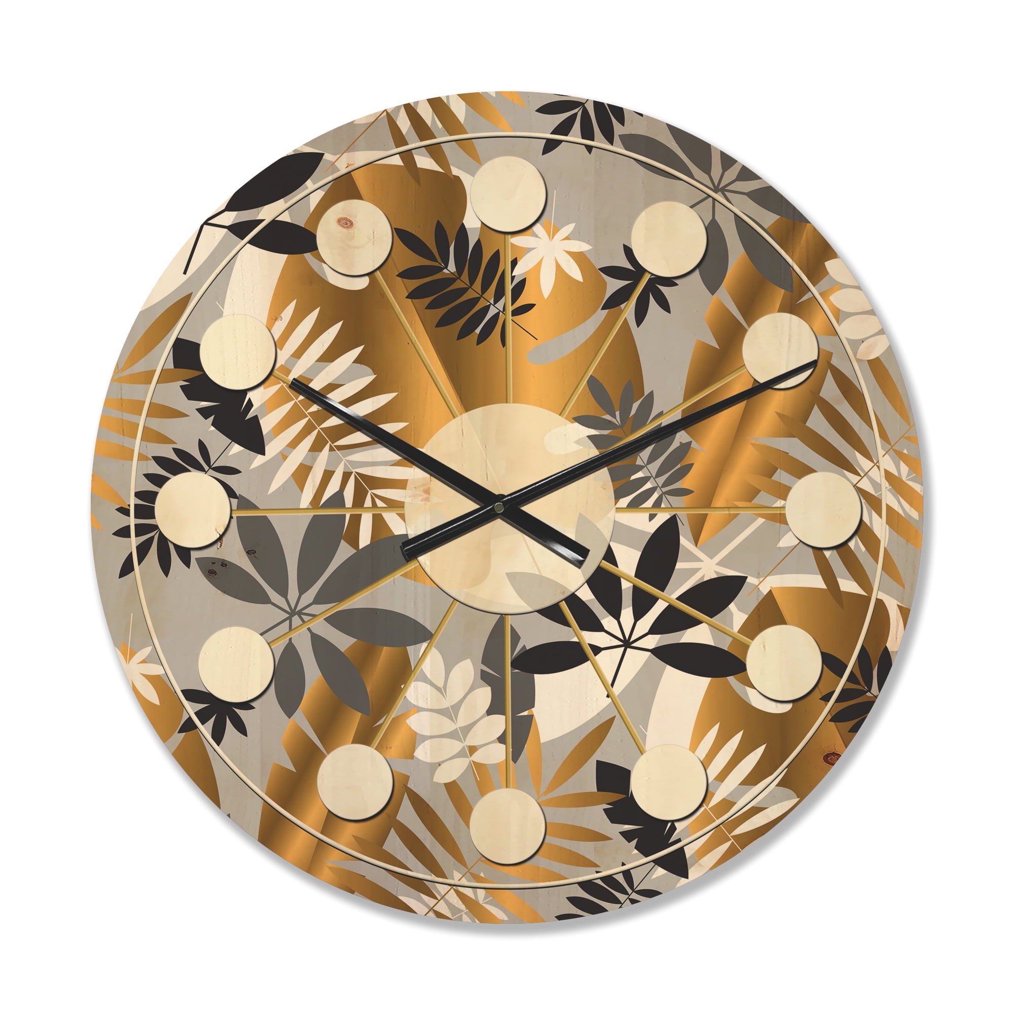 Designart 'Retro Geometric Luxury Jungle Foliage Pattern' Mid-Century Modern Wood Wall Clock
