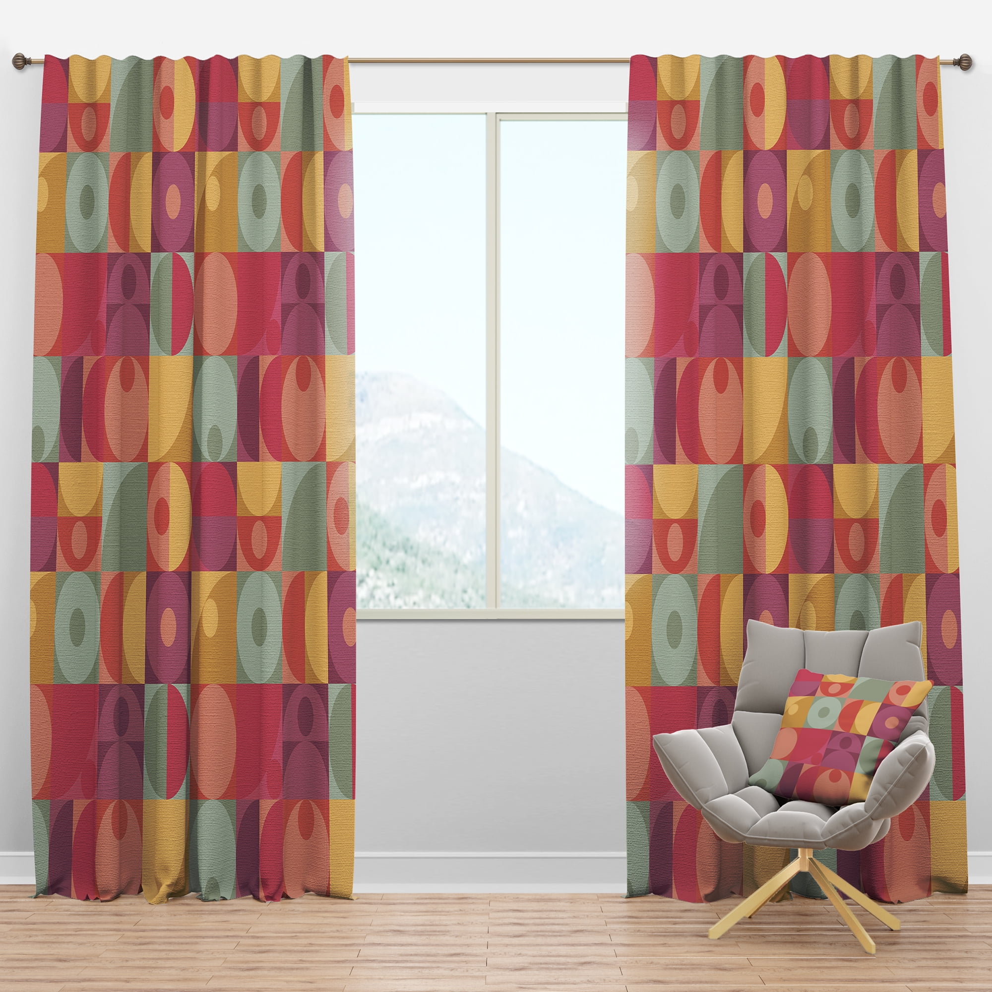 Designart 'Retro Geometric Minimal I' Mid-Century Modern Blackout Curtain Panel