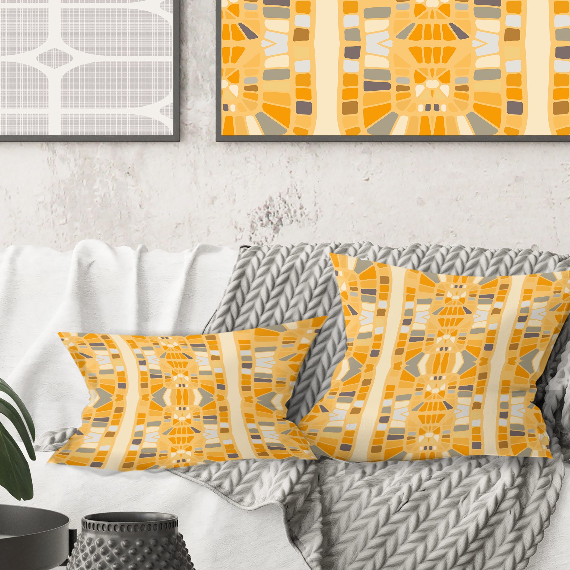 Designart Retro Geometrical Abstract II' Mid-Century Modern Throw Pillow - 16x16
