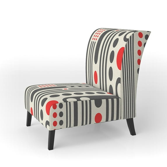 Designart "Retro Geometrical Abstract Minimal Pattern II" Upholstered Mid-Century Accent Chair - Arm Chair