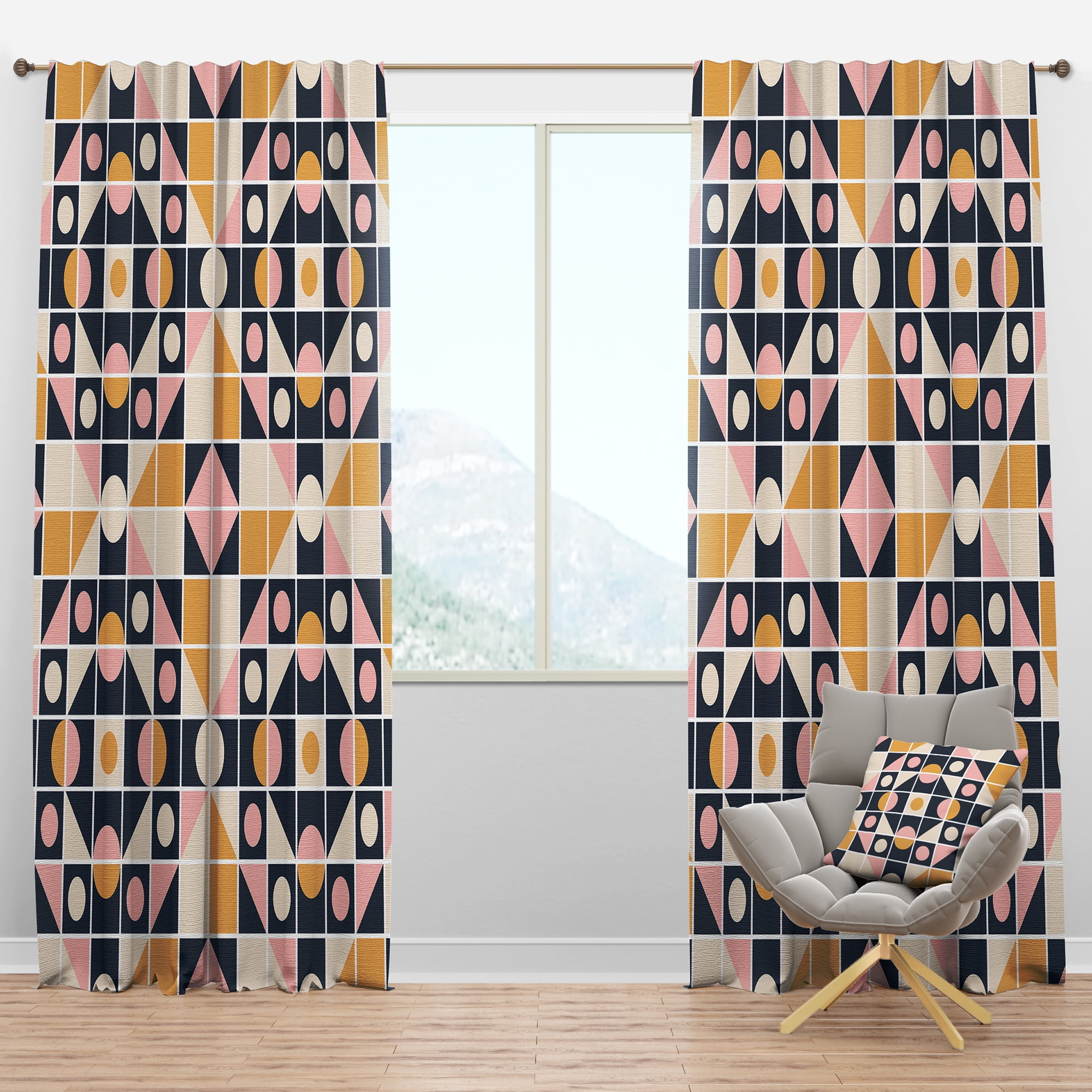 Designart 'Retro Geometrical Design I' Mid-Century Modern Blackout Curtain Panel