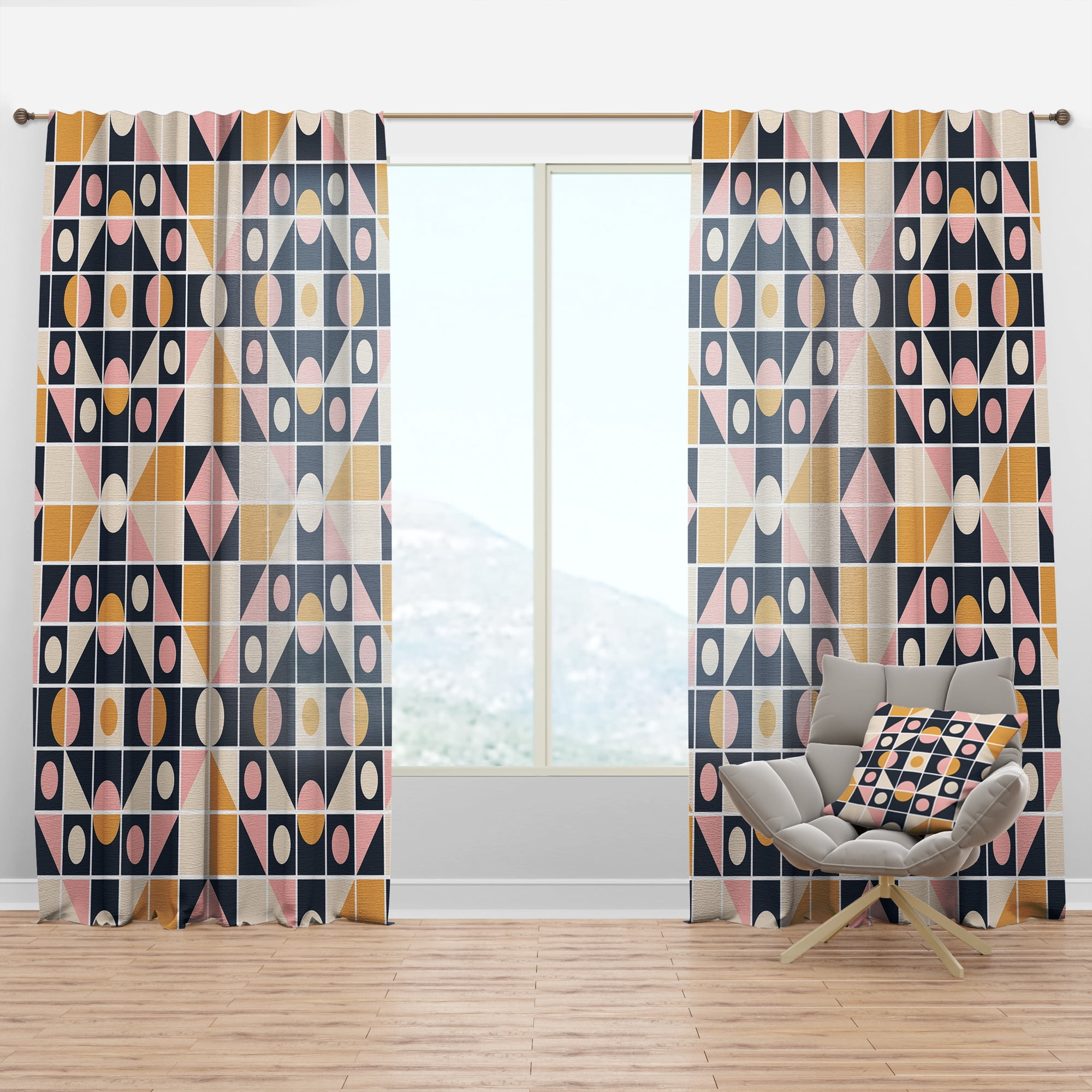 Designart 'Retro Geometrical Design I' Mid-Century Modern Curtain Panel