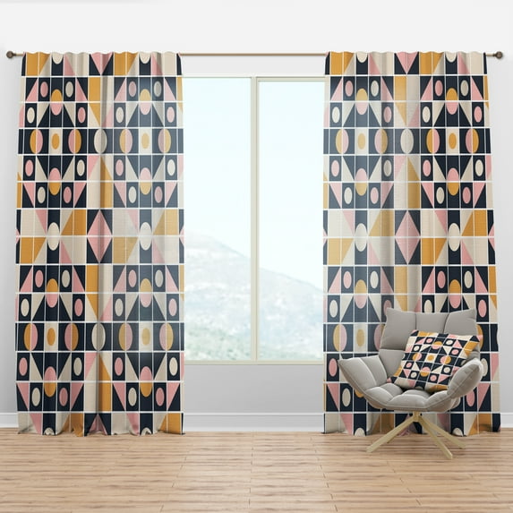 Designart 'Retro Geometrical Design I' Mid-Century Modern Curtain Panel