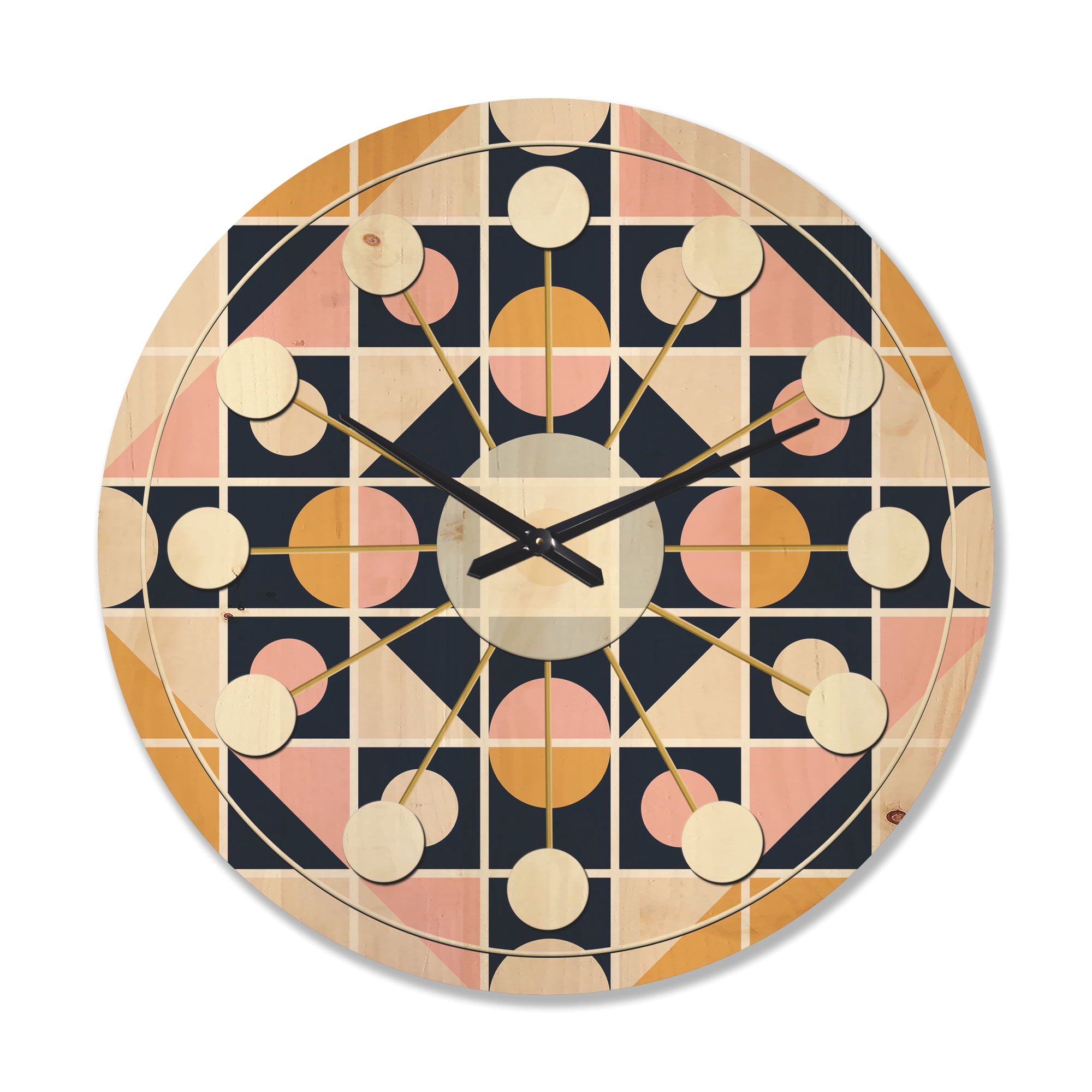 Designart 'Retro Geometrical Design I' Mid-Century Modern Wood Wall Clock
