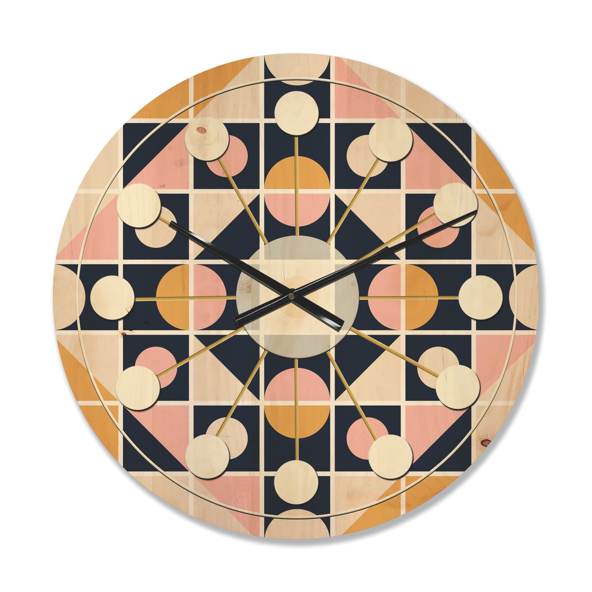 Designart 'Retro Geometrical Design I' Mid-Century Modern Wood Wall Clock