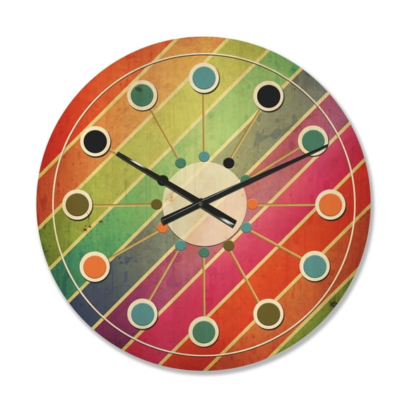 Designart 'Retro Geometrical Design IV' Mid-Century Modern Wood Wall Clock