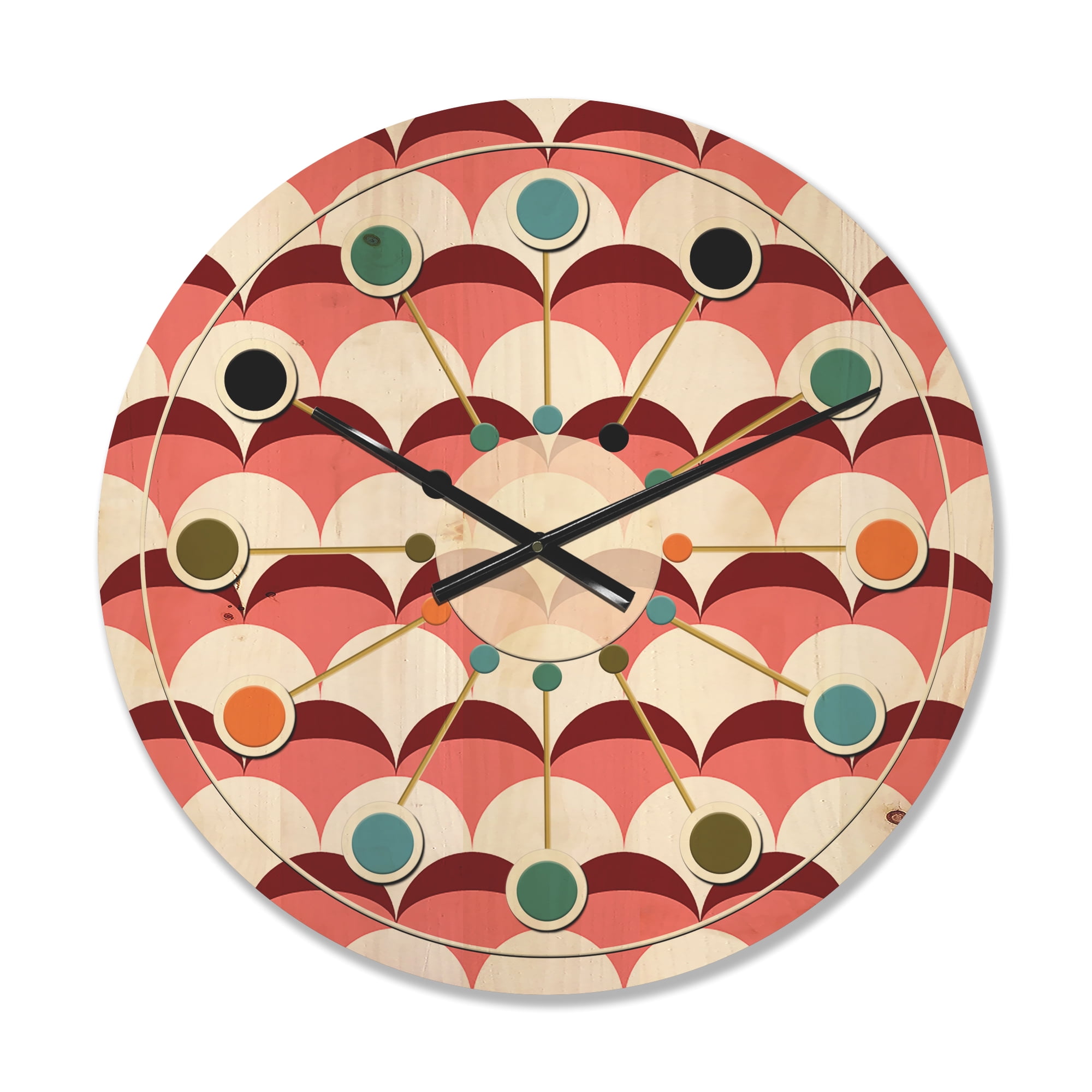 Designart 'Retro Geometrical Design V' Mid-Century Modern Wood Wall Clock