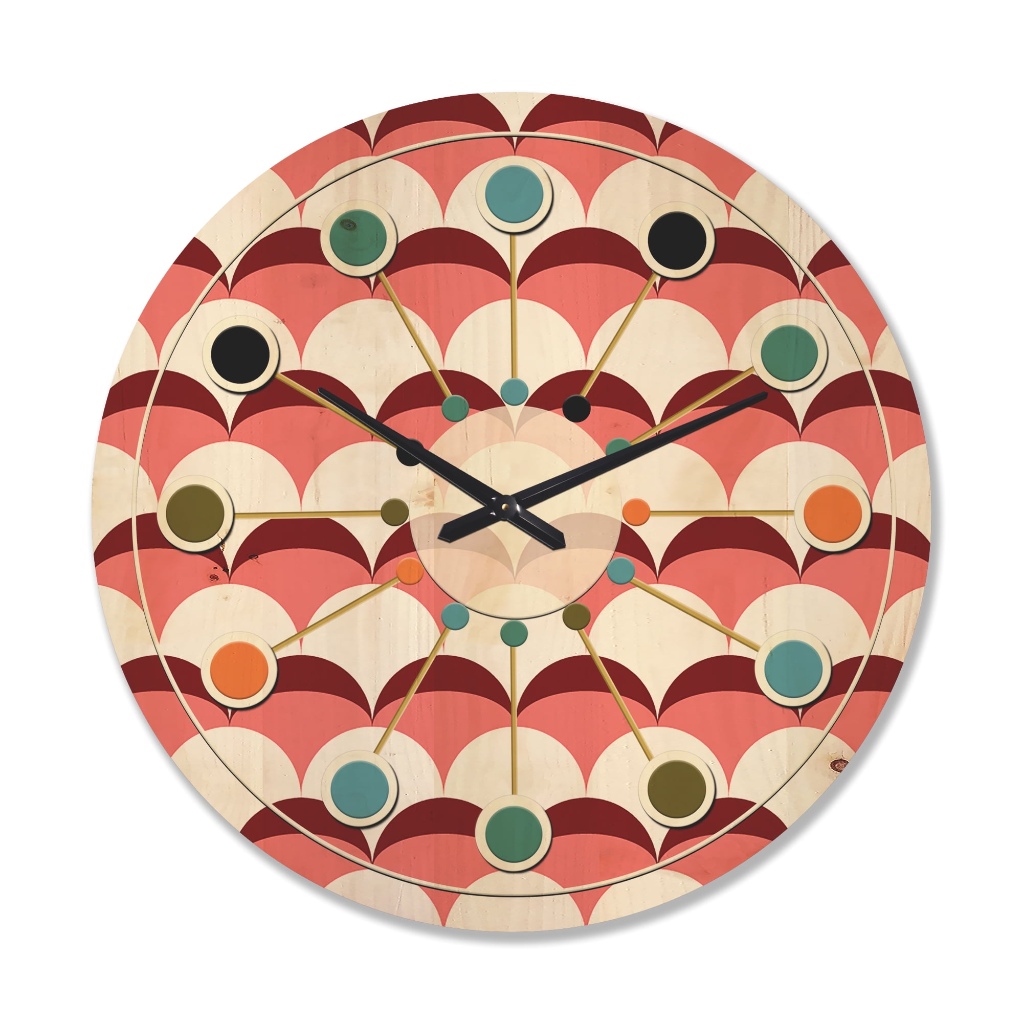 Designart 'Retro Geometrical Design V' Mid-Century Modern Wood Wall Clock