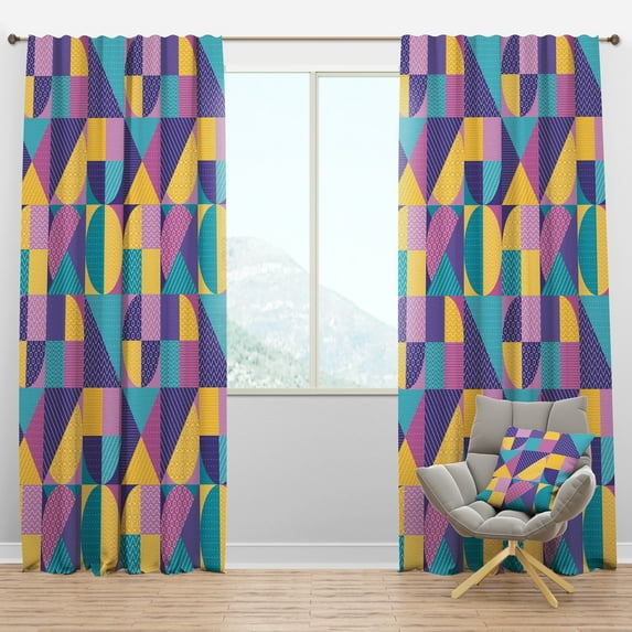 Designart 'Retro Geometrical Pastel Abstract I' Mid-Century Modern Blackout Curtain Panel