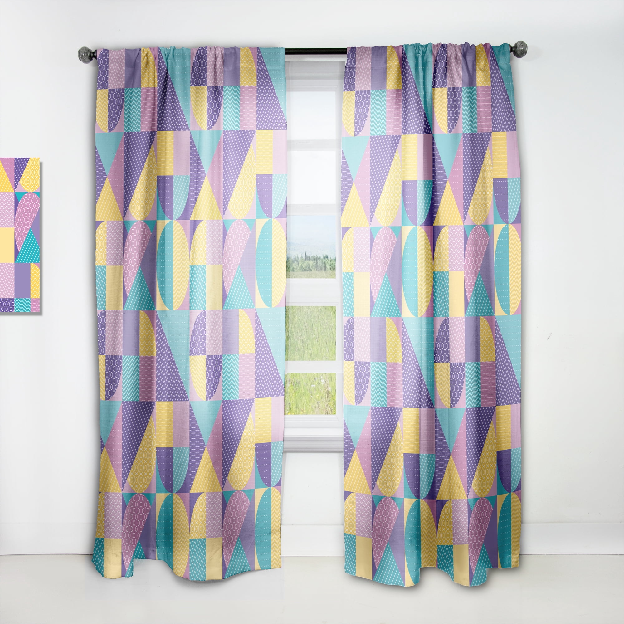 Designart 'Retro Geometrical Pastel Abstract I' Mid-Century Modern Curtain Panel