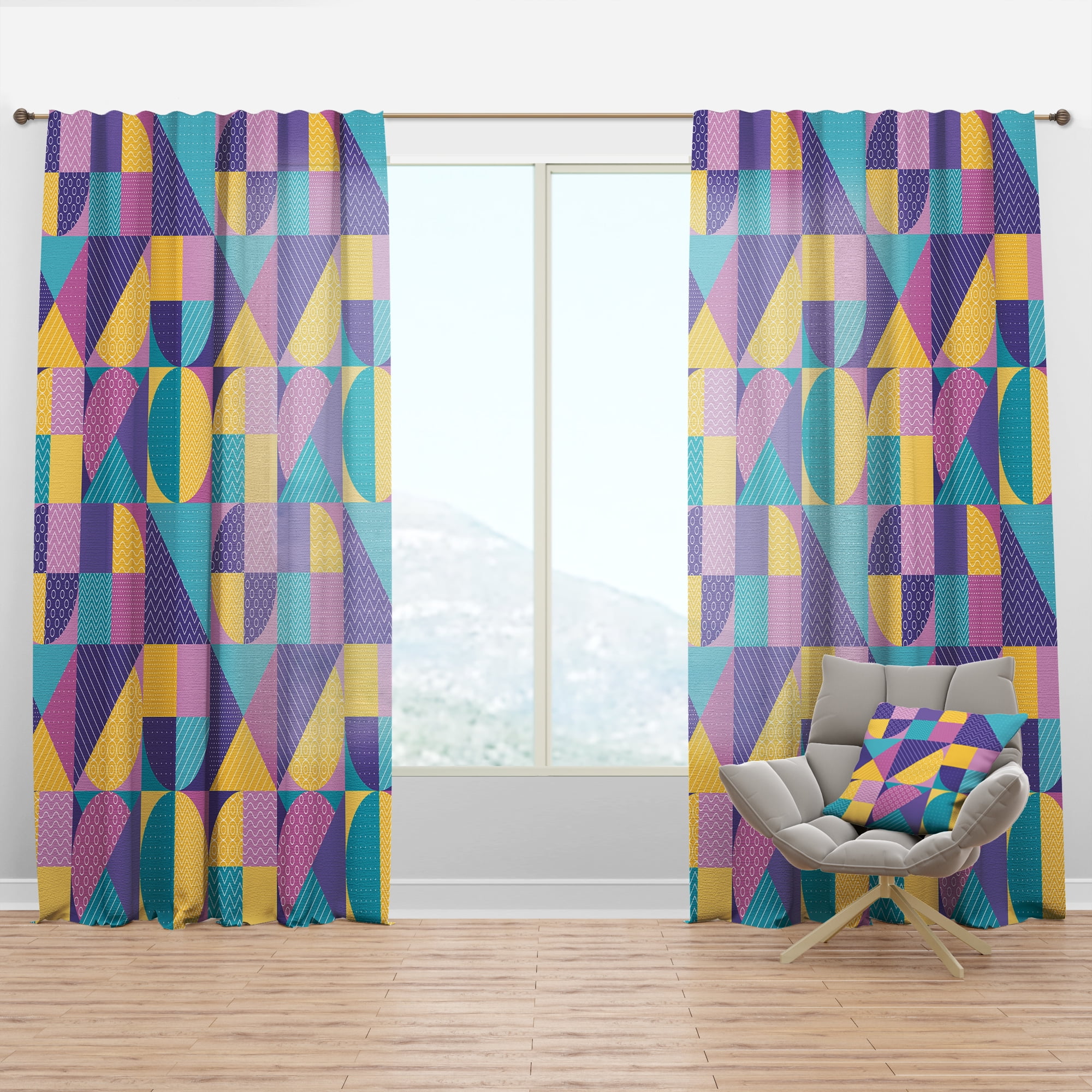 Designart 'Retro Geometrical Pastel Abstract I' Mid-Century Modern Curtain Panel