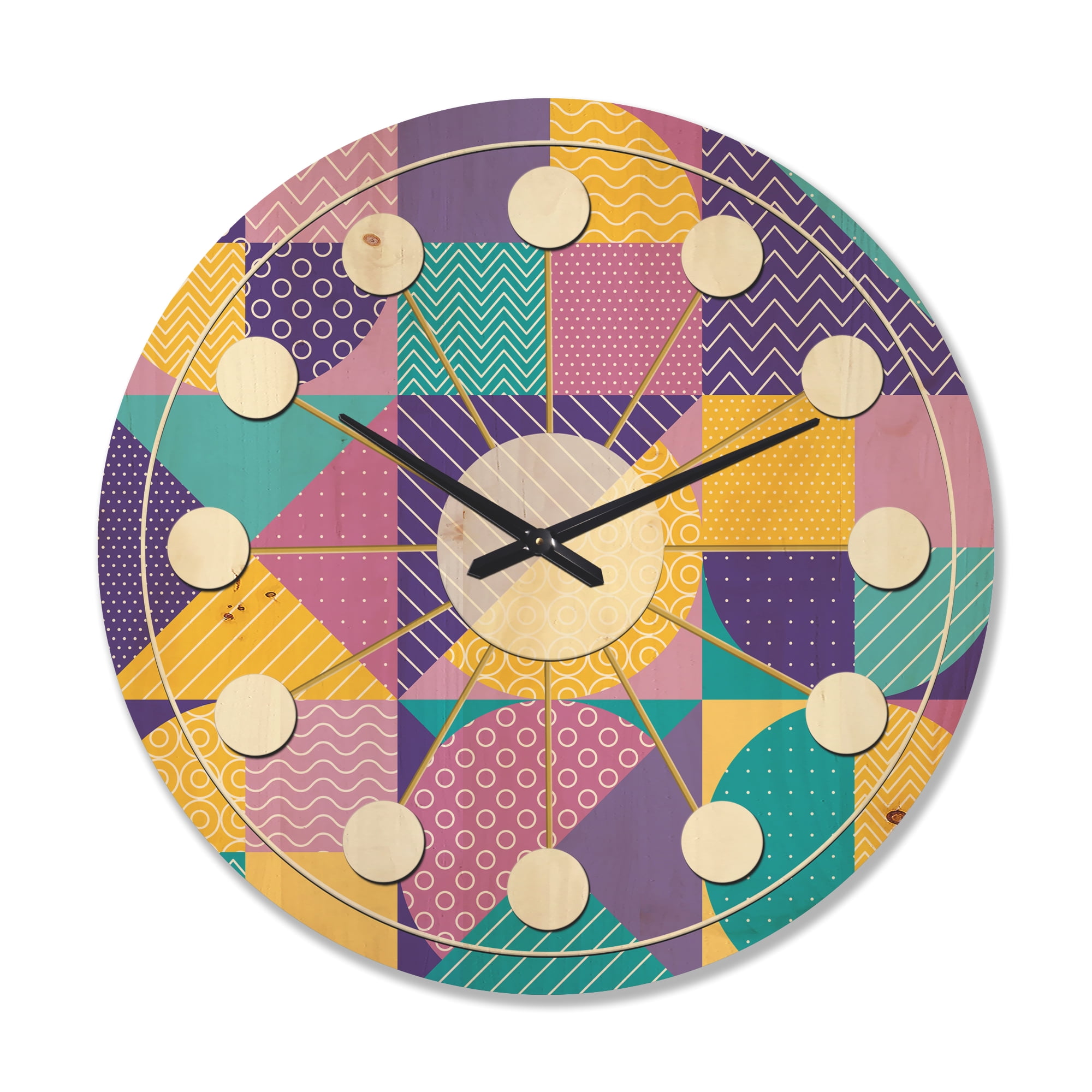 Designart 'Retro Geometrical Pastel Abstract I' Mid-Century Modern Wood Wall Clock