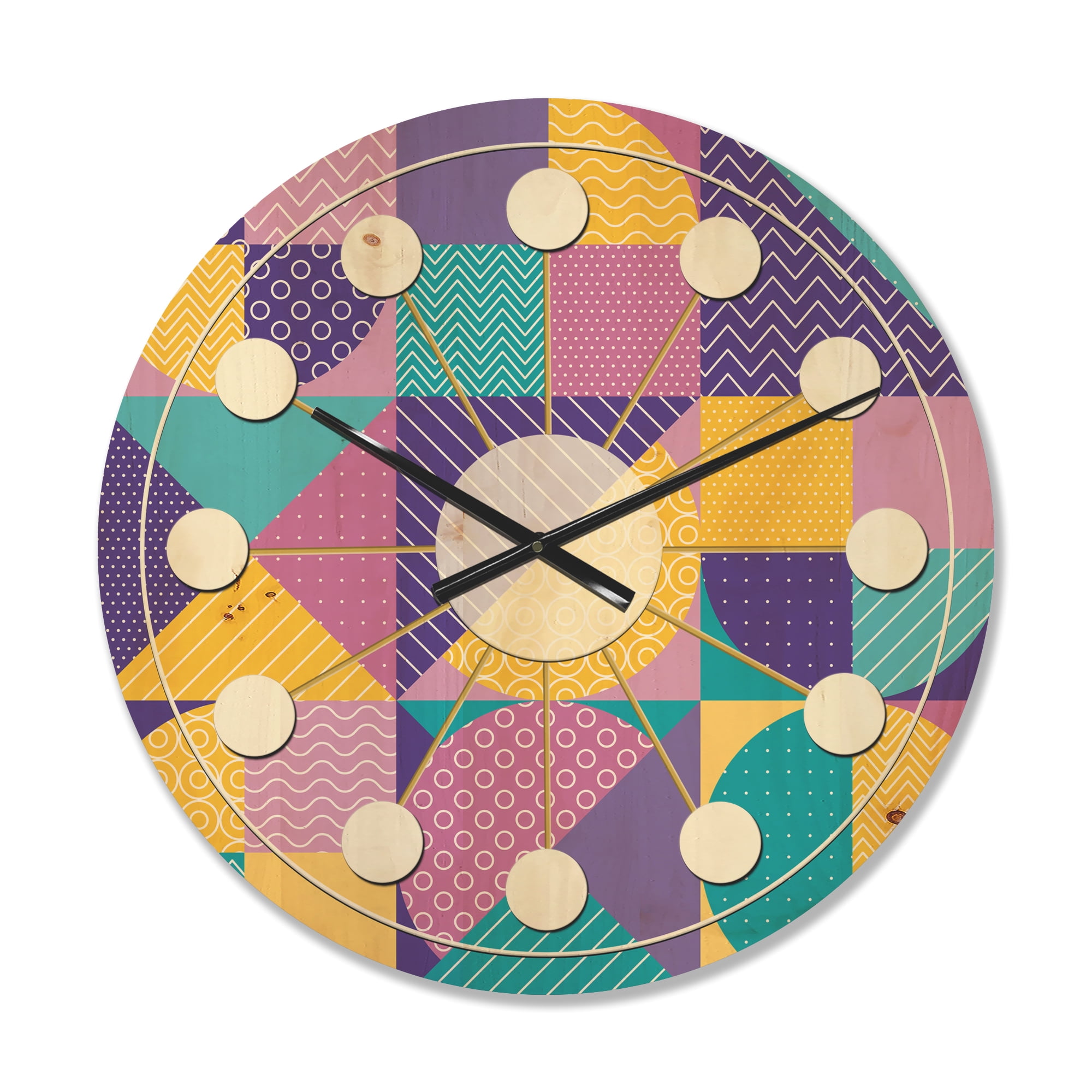 Designart 'Retro Geometrical Pastel Abstract I' Mid-Century Modern Wood Wall Clock