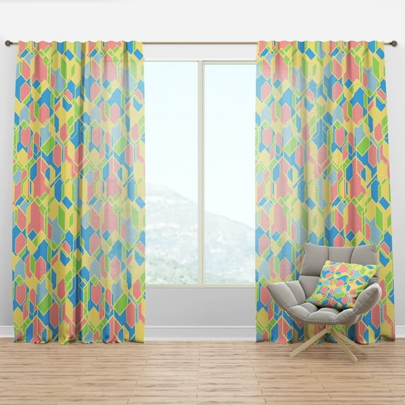 Designart 'Retro Geometrical Pastel Abstract IO' Mid-Century Modern Curtain Panel