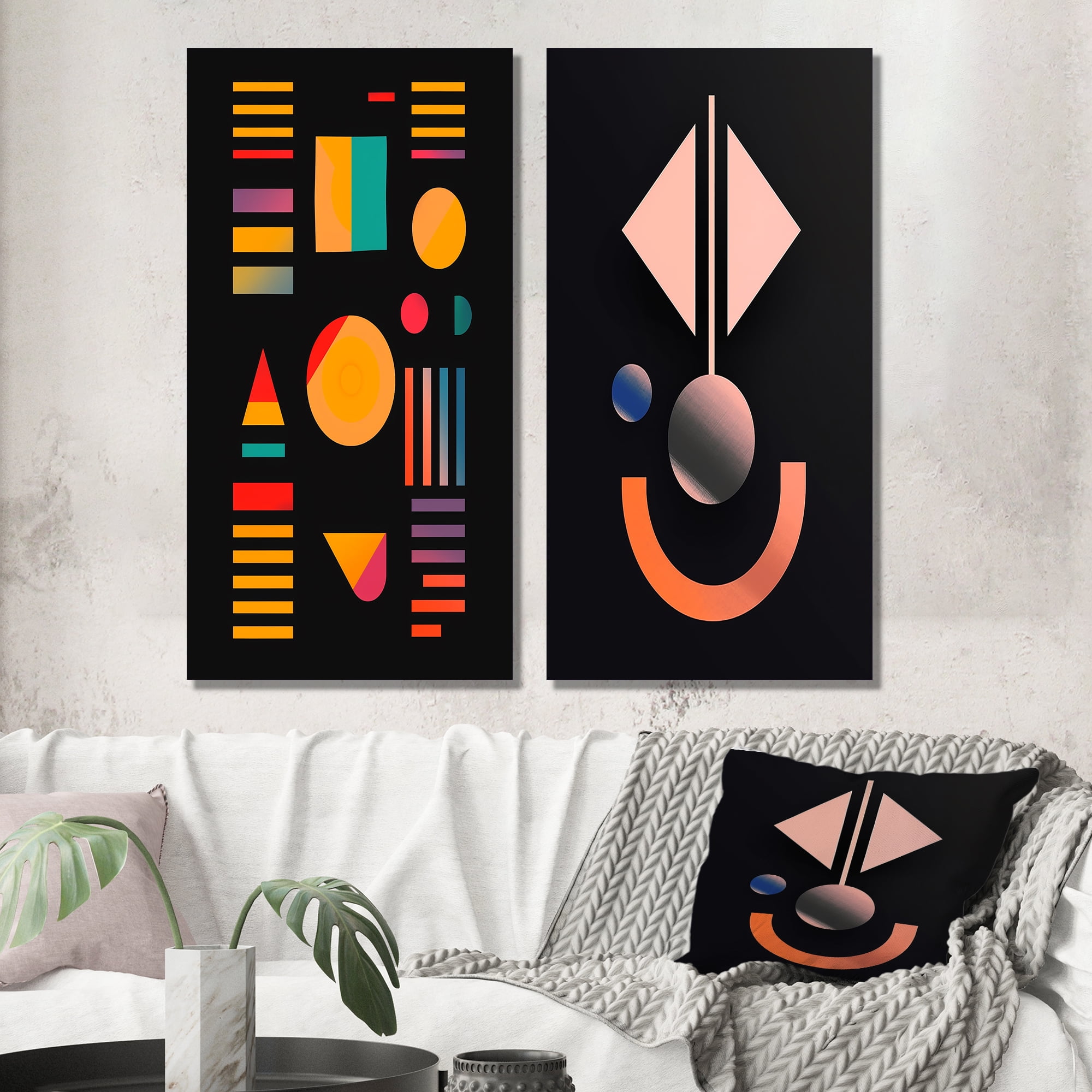 Designart "Retro Geometry Onyx I" Modern Geometric Wall Art Set Of 2