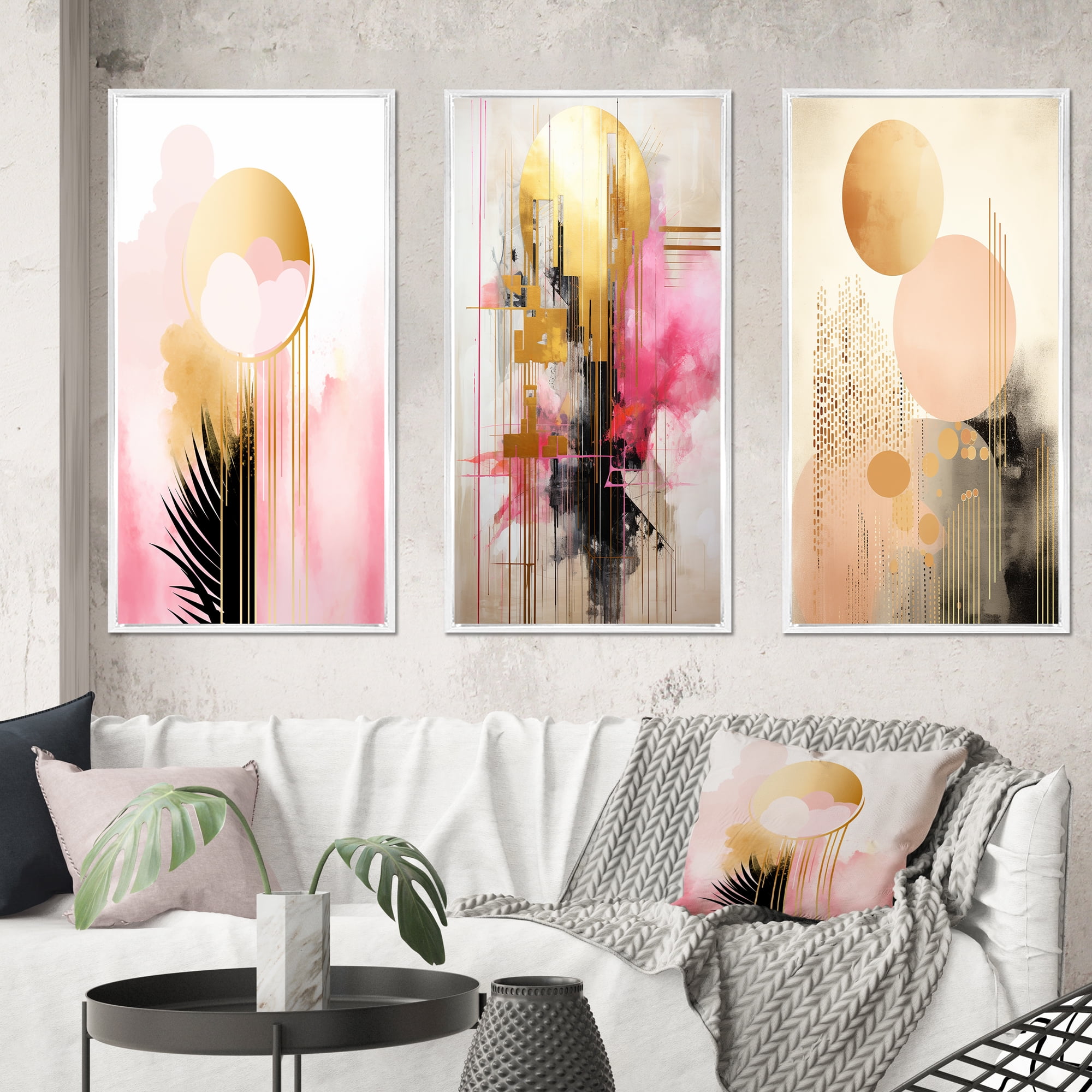 Designart "Retro Glam Watercolor with Oriental Gold" Modern Geometric