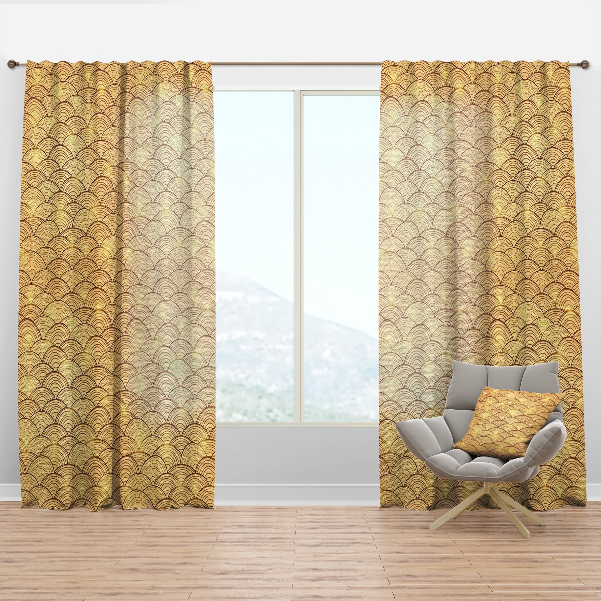 Designart 'Retro Golden Clouds In The Sky' Mid-Century Modern Curtain Panel