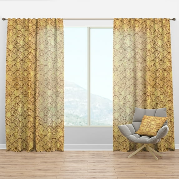 Designart 'Retro Golden Clouds In The Sky' Mid-Century Modern Curtain Panel