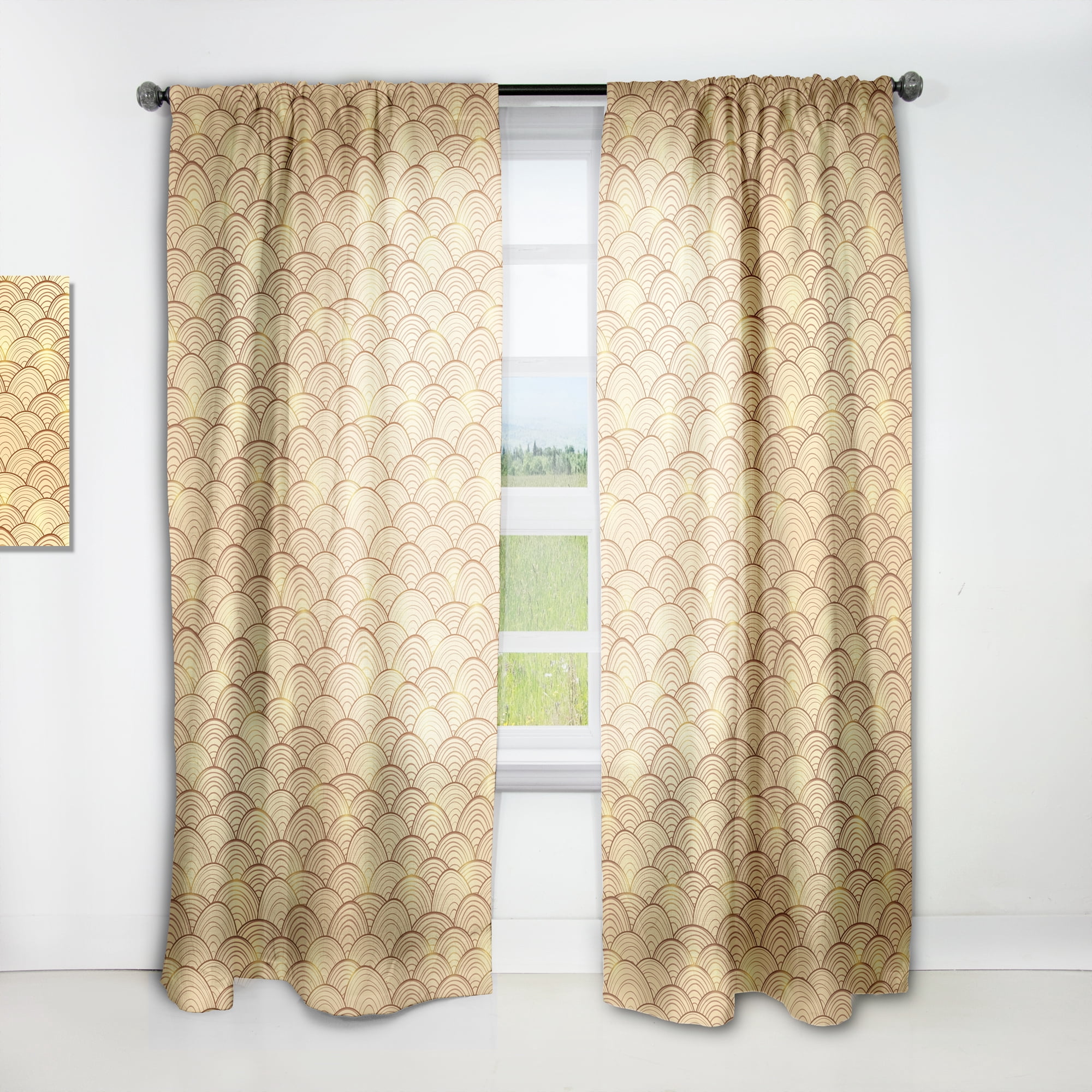 Designart 'Retro Golden Clouds In The Sky' Mid-Century Modern Curtain Panel