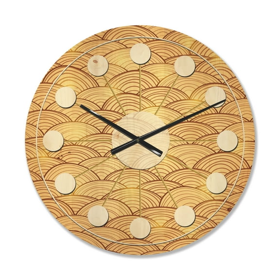 Designart 'Retro Golden Clouds In The Sky' Mid-Century Modern Wood Wall Clock