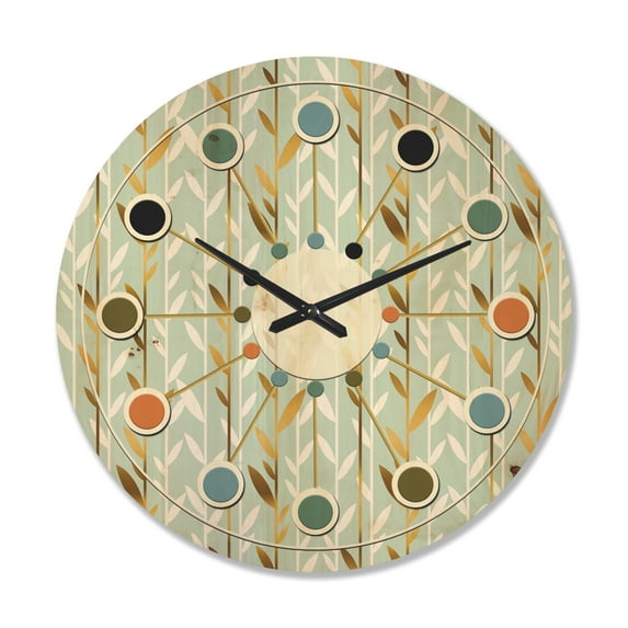 Designart 'Retro Golden Foliage I' Mid-Century Modern Wood Wall Clock