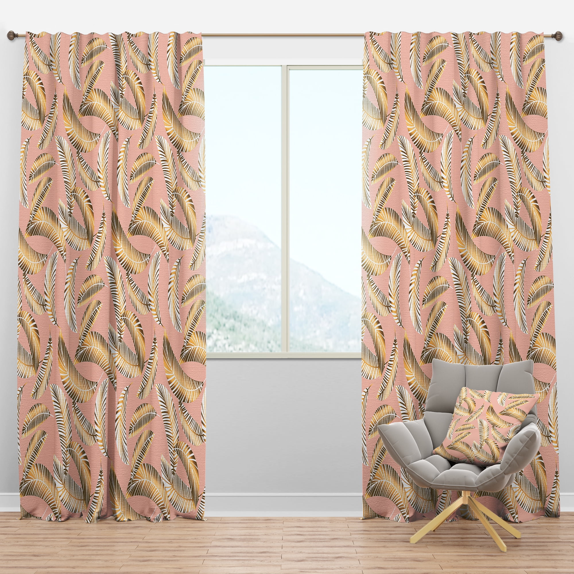 Designart 'Retro Golden Foliage IV' Mid-Century Modern Blackout Curtain Panel