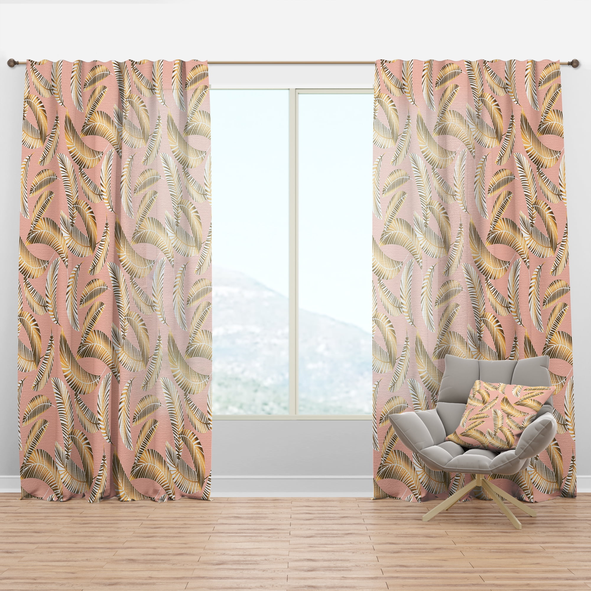 Designart 'Retro Golden Foliage IV' Mid-Century Modern Curtain Panel