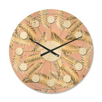 Designart 'Retro Golden Foliage IV' Mid-Century Modern Wood Wall Clock